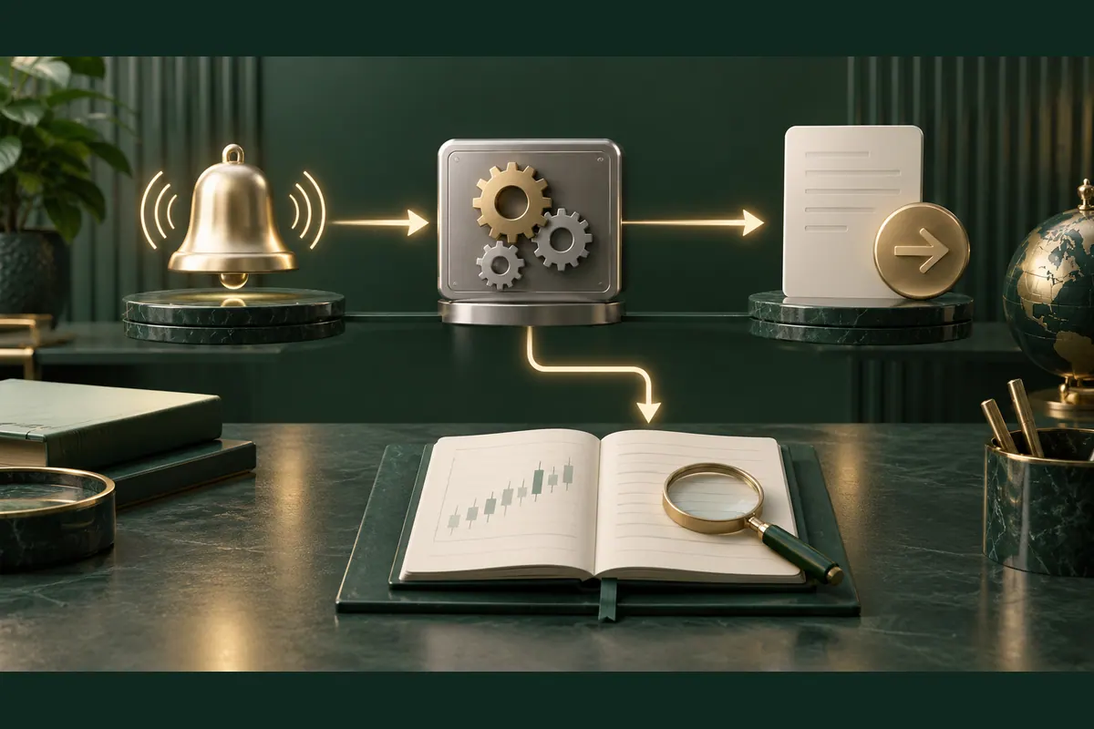 A signal-to-router-to-broker-receipt-to-journal chain comparing TradersPost with TraderSync