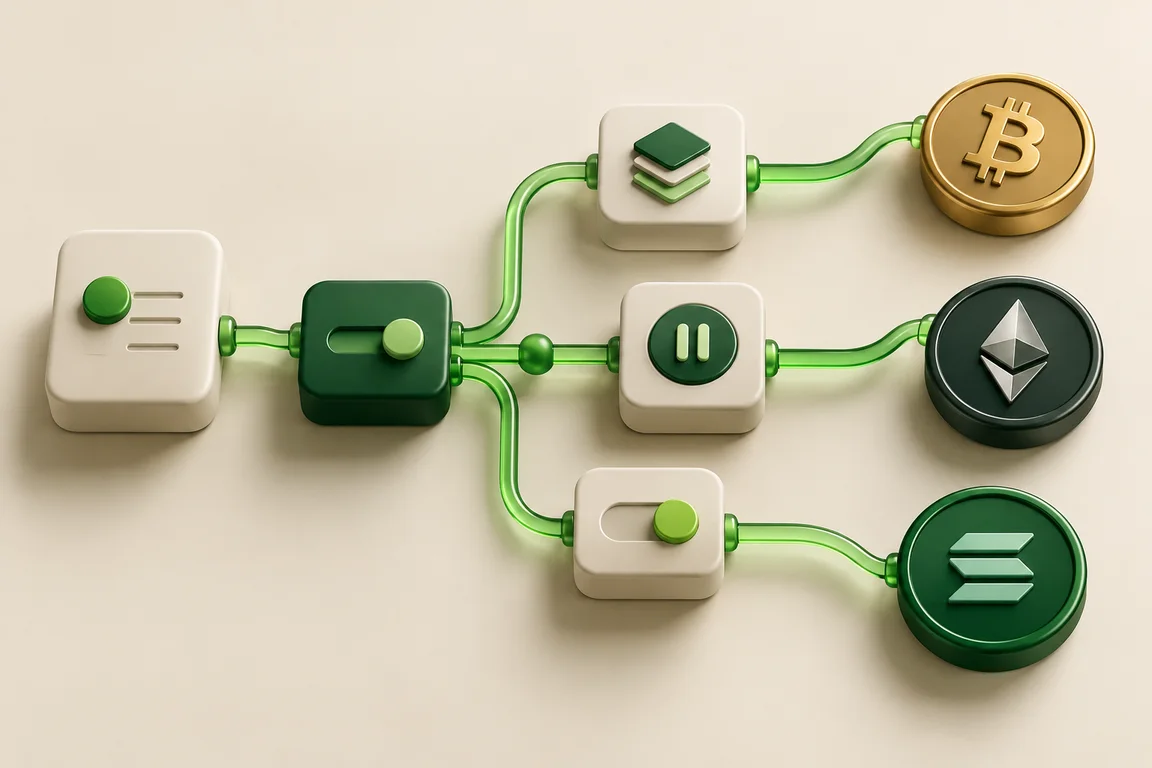 Illustration of automated trading rules and crypto connections